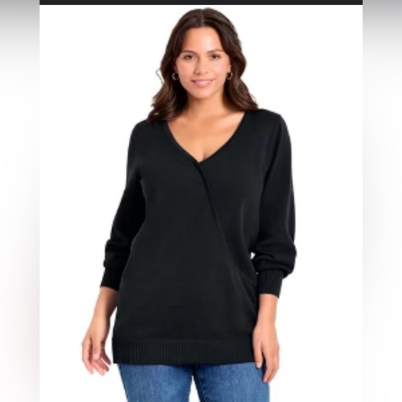 Avenue Sweaters - AVENUE Plus Women’s Classic Black V-Neck Long Sleeves Top Sweater Size 18 / 20